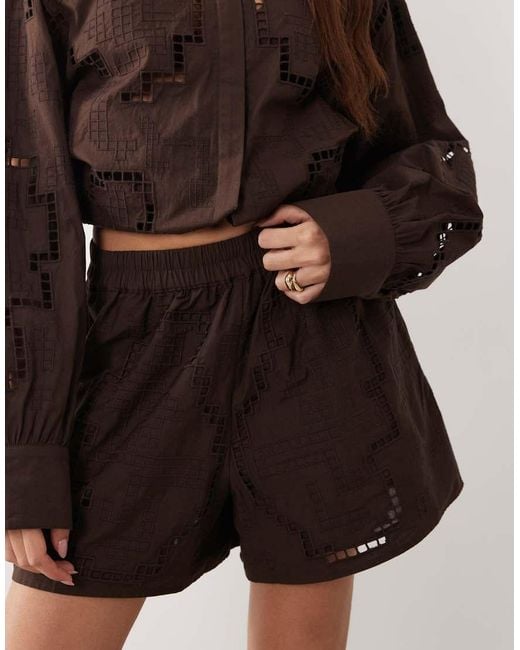 ARRANGE Brown Cutwork Embroidered Shorts