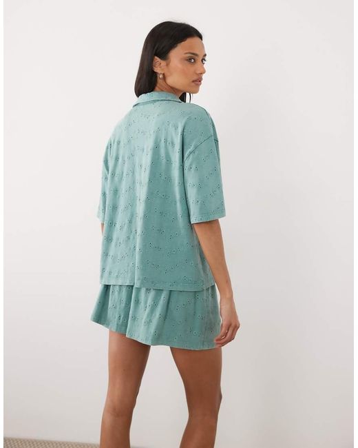 ASOS Blue Jersey Broderie Collared Button Down Shirt