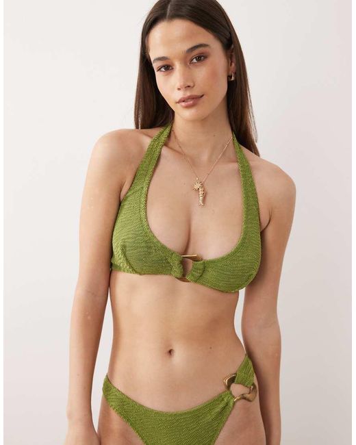 ASOS Green Fuller Bust Oceana Halter Bikini Top With Molten Hardware Detail