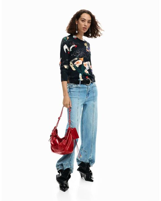 Desigual Red Medium Oval Logo Bag