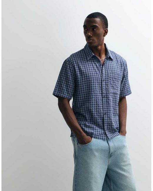 Hollister Blue Boxy Cropped Short Sleeve Shirt for men