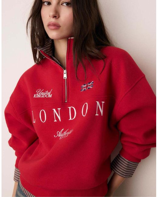 Stradivarius Embroidered Zip-Up Sweatshirt