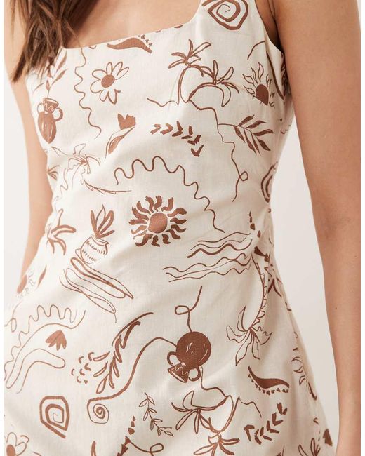 Nobody's Child Natural Connie Linen Blend Square Neck Shift Mini Dress