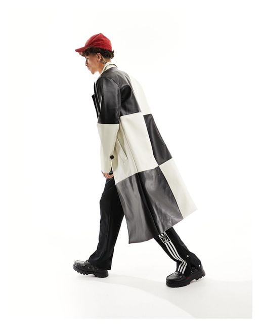 ASOS Black Oversized Faux Leather Colour Block Trench for men