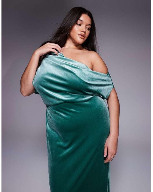 ASOS Green Asos Design Curve Velvet Dramatic Neckline Midi Dress
