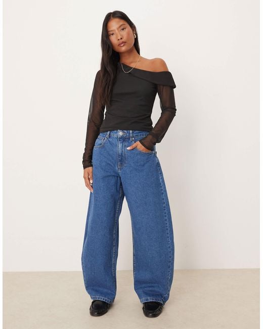 ASOS Blue Asos Design Petite High Waisted Barrel Leg Jeans