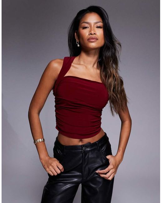 Top Ceñido Con Cuello Halter Y Pecho Fruncido De -Rojo ASOS de color Red