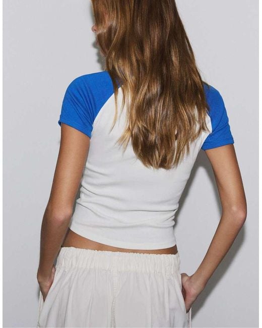 Stradivarius Blue Printed Short Sleeve T-shirt