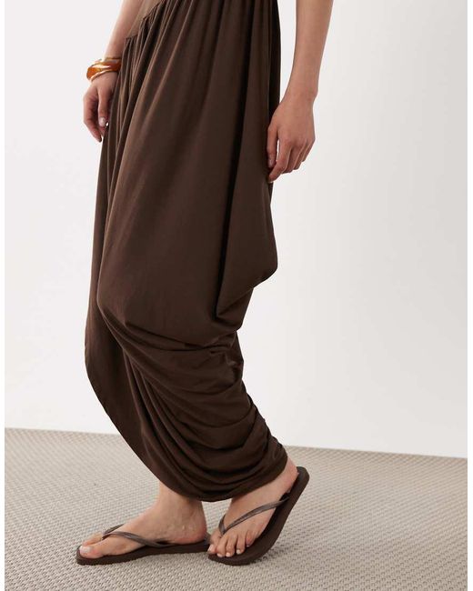 ASOS Natural Soft Touch Jersey Drape Detail Midi Dress