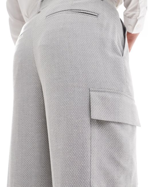 Pantaloni cargo da abito grigi ampi microtesturizzati di ASOS in White da Uomo