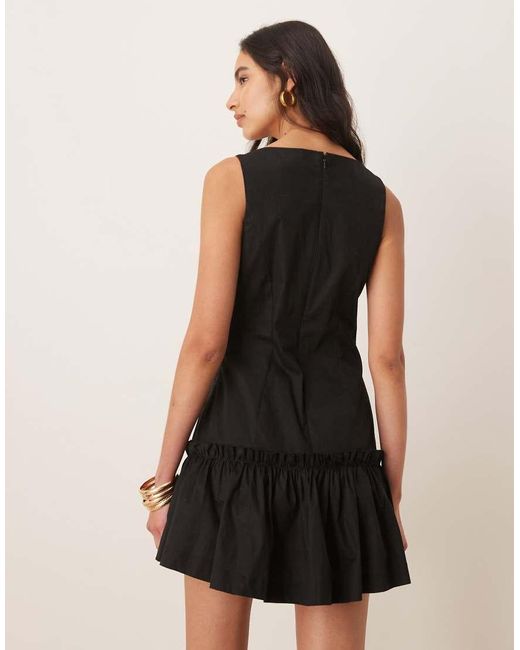 ASOS Natural Slash Neck Cotton Drop Waist Frill Mini Dress