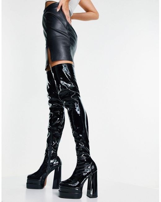 Kira high-heeled platform over the knee boots in patent ASOS Damen Schuhe Stiefel Hohe Stiefel 