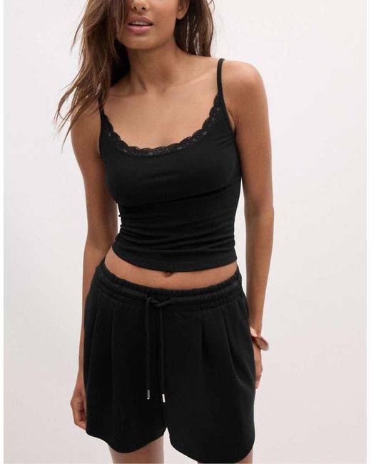 Stradivarius Black Soft-touch Shorts With Darts