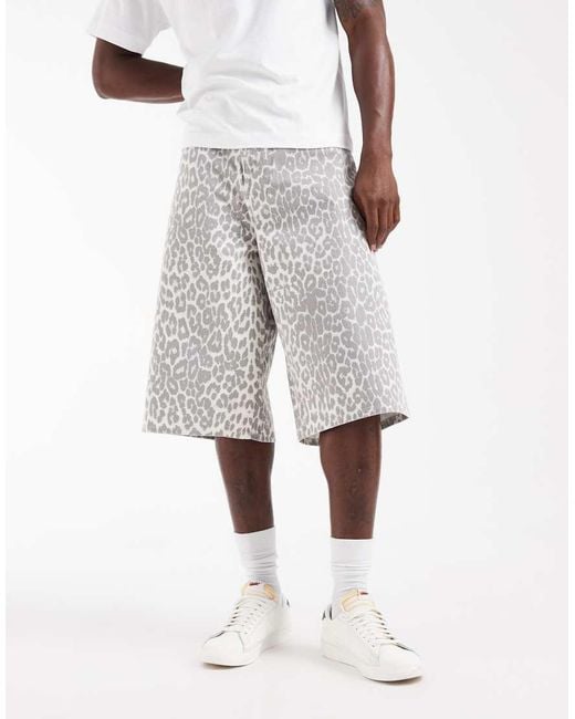 Jack & Jones Gray Owen baggy Jorts With Leopard Print for men