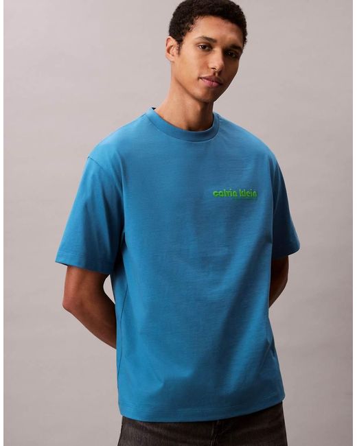 Camiseta Azul Con Logo En La Parte Izquierda Del Pecho De Calvin Klein de hombre de color Blue
