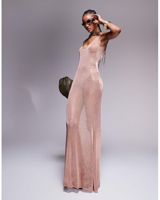 ASOS Metallic Knit Scoop Neck Sheer Maxi Dress Lyst