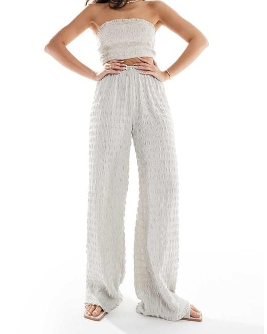ONLY White Seersucker Wide Leg Trousers