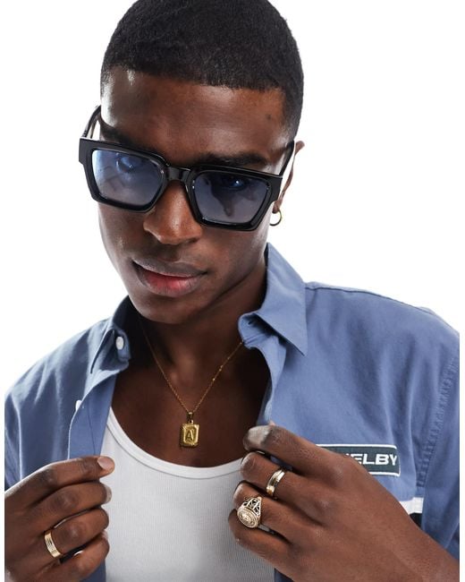 ASOS Black Square Sunglasses With Bevel Frame And Clear Lenses for men