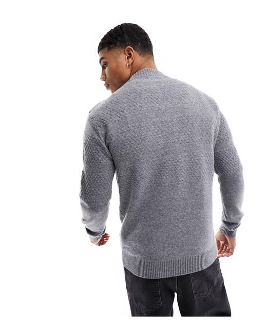 SELECTED Gray Texture Crew Neck Knit Jumper for men