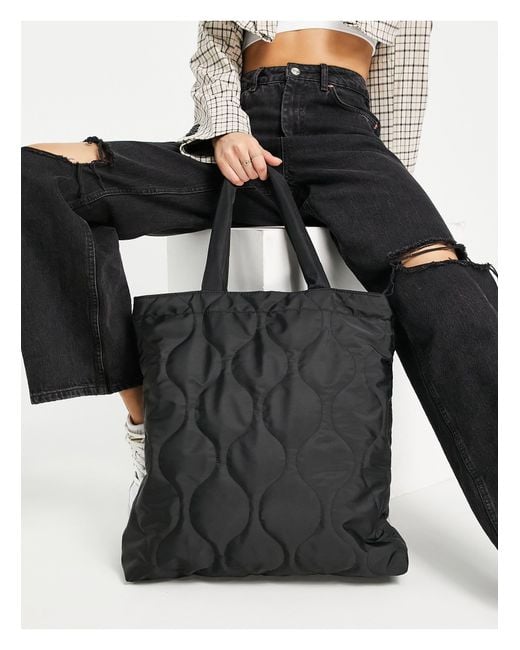 Stradivarius Black Quilted Tote Shopper Bag