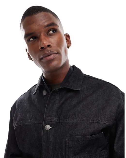 River Island Black Minimal Denim Jacket Co-ord for men