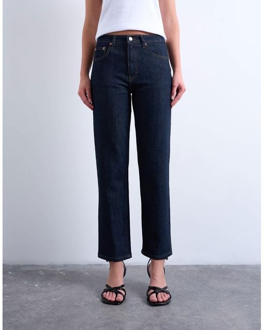 TOPSHOP Women's Blue Orson Mid Rise Comfort Straight Jeans