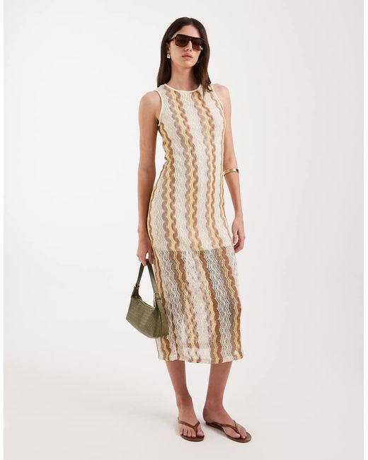 Vero Moda Natural Sheer Lined Crochet Sleeveless Midi Dress