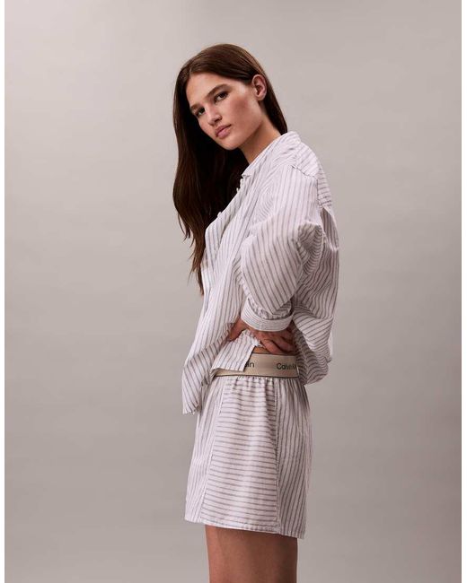 Calvin Klein Gestreepte Pyjamashorts Van Katoenen Popeline in het White