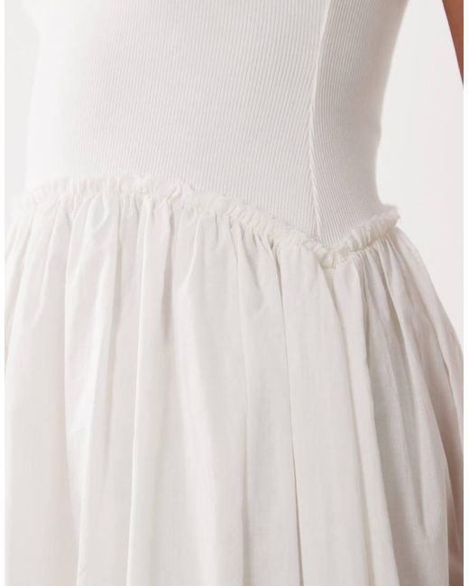 ASOS White Scoop Neck Midi Dress With Ribbed Bodice And Poplin Skirt