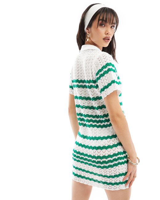 Miss Selfridge Green Crochet Contrast Polo Button Through Dress