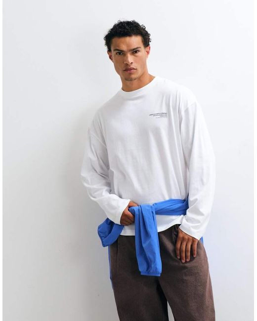 ASOS White Oversized Long Sleeve T-Shirt With Text Graphic for men