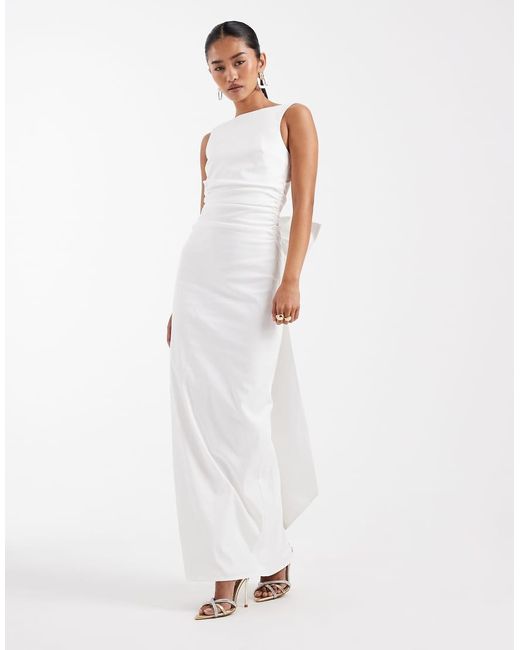 TFNC London White Bridal Bengaline Maxi Dress With Bow Back