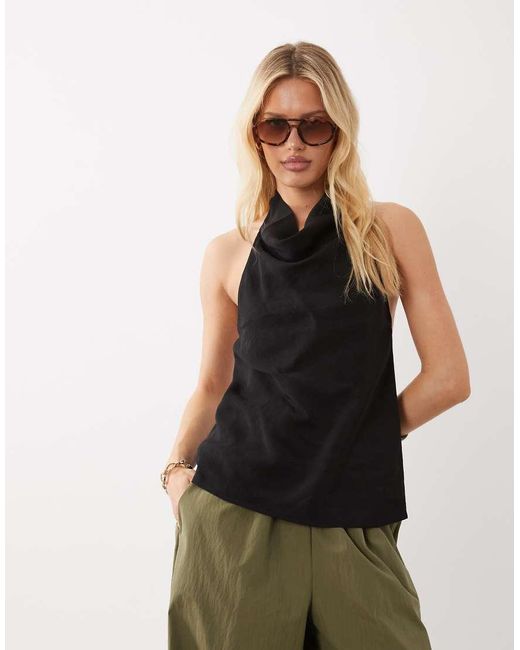 ARKET Black Linen Mix Sleeveless Drapey Top