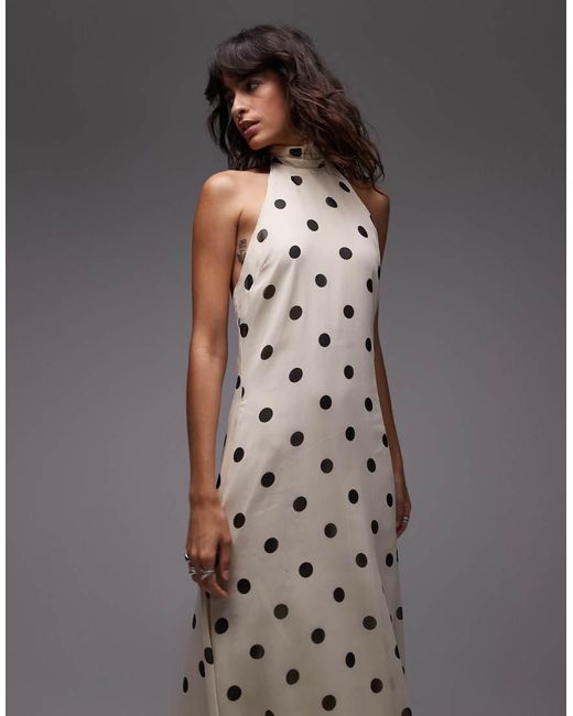 ASOS Hoogsluitende Maxi-Jurk Van Chiffon Met Halternek En Stippen in het Gray