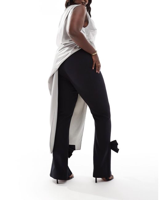 Curve - pantalon d'ensemble ajusté avec nœud en satin ASOS en coloris Black