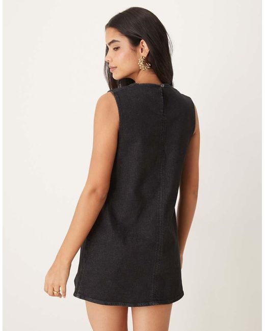 ASOS Black Denim Seamed Shift Dress
