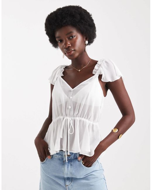 Miss Selfridge White Chiffon Ruffle Button Through Top