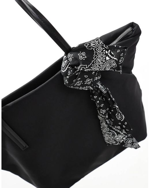 Pull&Bear Black Nylon Tote Bag With Removable Bandana