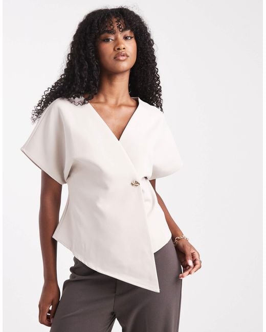 Vero Moda White Wrap Front Top With Hammered Metal Button Detail