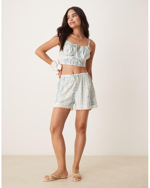 Aray Blue Floral Print Beach Crop Top Co-Ord