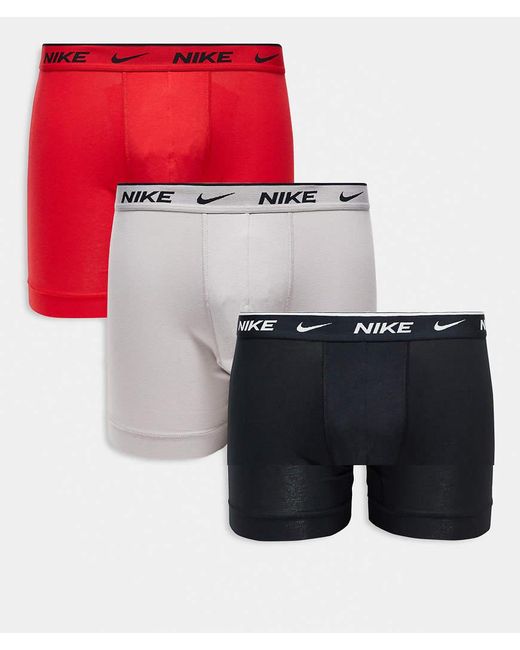 Pack De 3 Calzoncillos Bóxer De Color Negro, Gris Y Rojo Básicos Elásticos De Algodón Everyday Cotton Stretch De Nike de hombre de color Multicolor