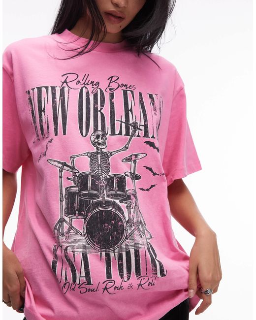 ASOS Pink Oversized T-shirt With Skeleton Graphic