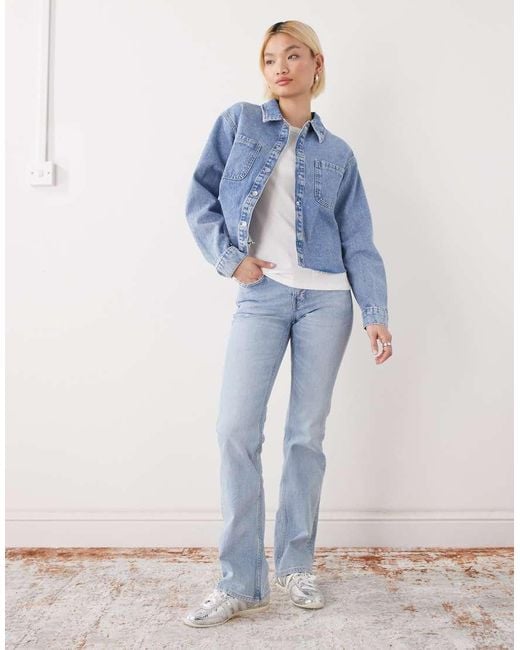 Noisy May Blue Boxy Denim Shirt With Raw Hem