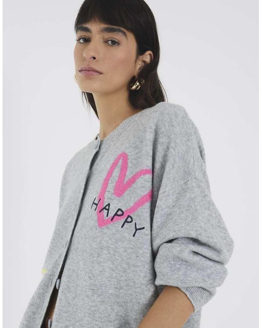 River Island Gray Knitted Happy Cardigan