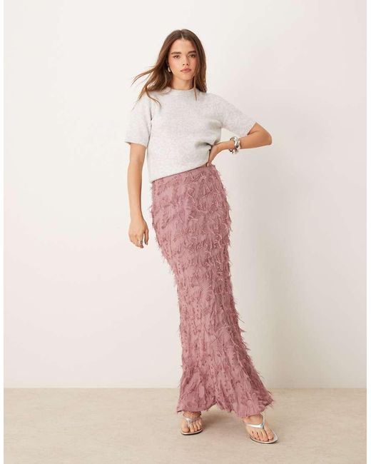 ASOS Pink Textured Detail Bias Maxi Skirt