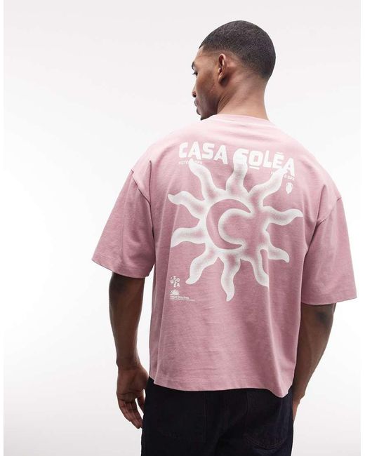 ASOS Pink Heavyweight Boxy Oversized T-shirt With Sun Graphic for men