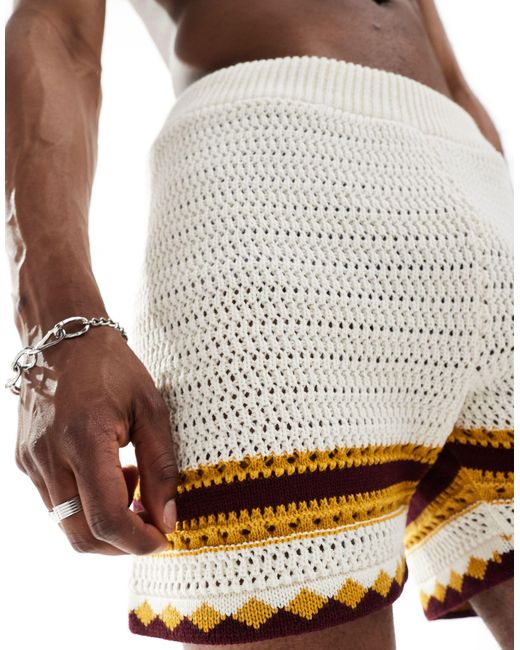 Reclaimed (vintage) White Crochet Knitted Short for men