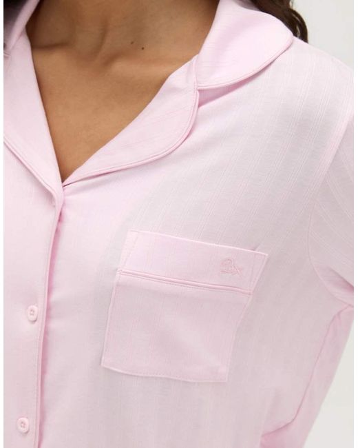 Boux Avenue Pink Ribbed Modal Long Pyjama Set With Wide Leg Trousers