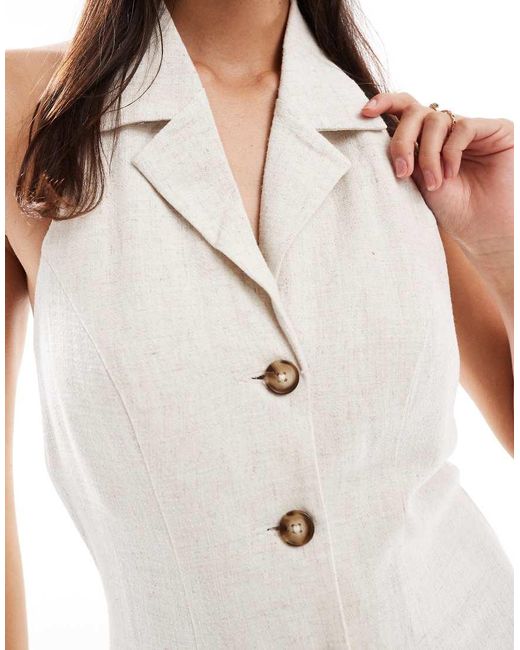 Vestido Corto Con Cuello Halter Con Solapas De Mezcla De Lino De -Neutro Miss Selfridge de color White