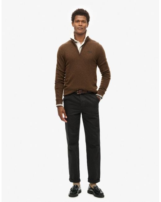 Pull basique en maille brodée à col zippé - marron boisé Superdry pour homme en coloris Blue